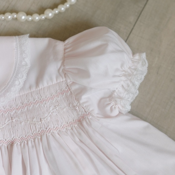 Pink Smocked Dress 3 Months Vintage Feltman Brothers Lace Embroidery Like New - Picture 3 of 5
